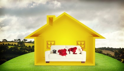 Composite image of father christmas sleeps on a couch