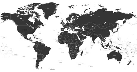 Obraz premium wektor polityczna ciemna szara mapa świata