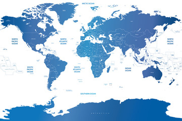 Fototapeta premium political world map in soft blue gradient color palette