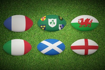 Composite image of six nations rugby balls