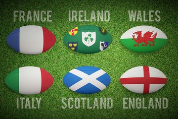 Composite image of six nations rugby balls
