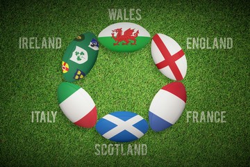 Composite image of six nations rugby balls