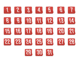 Set of Photorealistic Vector Calendar Icons from First to 31st. 