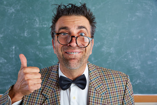 Nerd silly retro man with braces funny expression