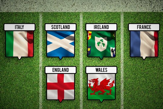 Composite image of 6 nations teams flags - Powered by Adobe