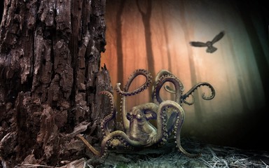 Crazy Angry Octopus In The Forest