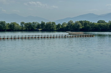 Fishing fence in Kerkini ecoarea lake, Greece