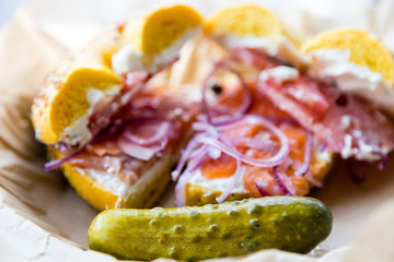 Dill Pickle with Egg Bagel and Lox