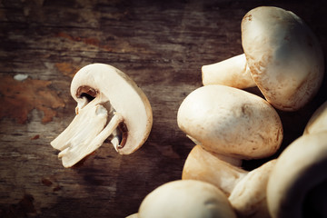 champignons on a wooden background