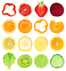 Collection of fresh fruit and vegetable slices