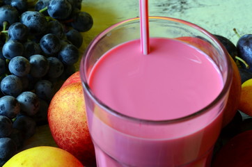 Fresh fruit smoothie on white background