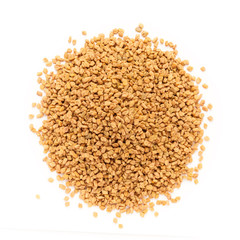 Top view of Organic Fenugreek (Trigonella foenum-graecum) isolated on white background
