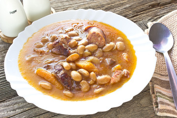 Bean soup on a rustic table