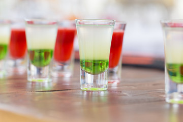 Raw of shot drinks