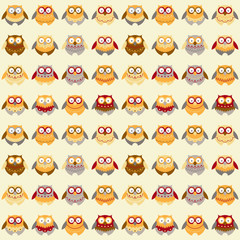 Seamless pattern with different owls