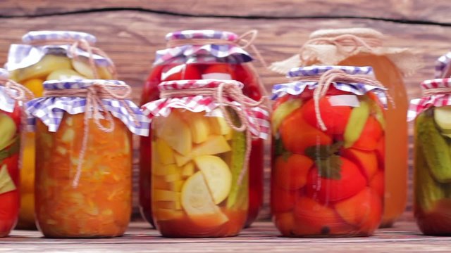 Organic vegetables in glass jars.