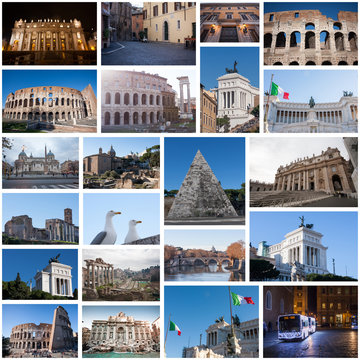 Postcard collage from Rome, Italy.