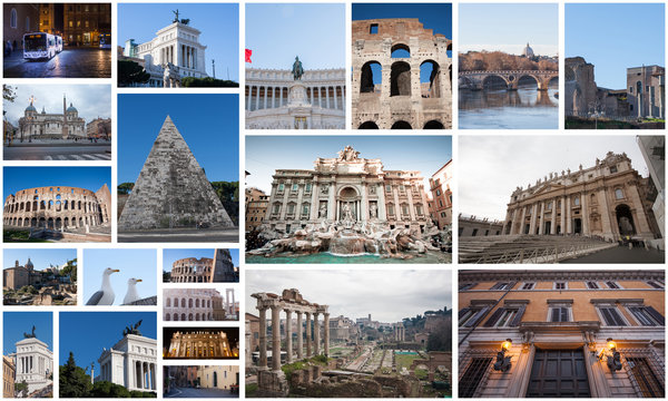 Postcard collage from Rome, Italy.