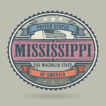 Vintage stamp with the text United States of America, Mississipp
