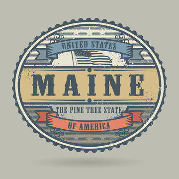 Vintage stamp with the text United States of America, Maine