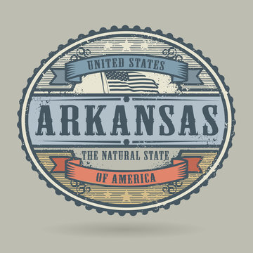 Vintage stamp with the text United States of America, Arkansas