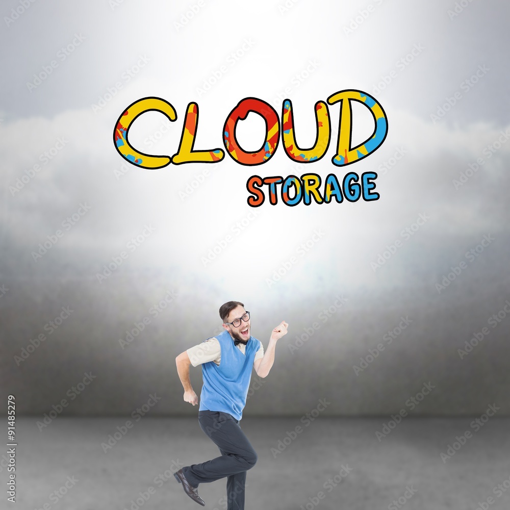 Aufkleber composite image of geeky hipster dancing and smiling