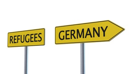 Refugees / Germany Signpost isolated in white background