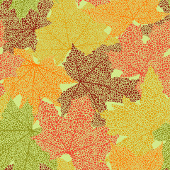 Dry autumn maple leaves seamless background, vector illustration.