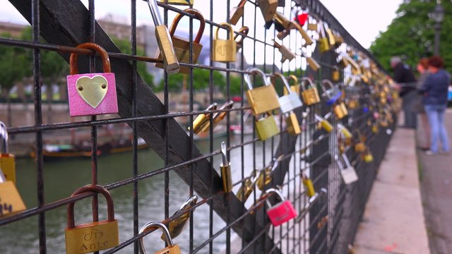 The Pont Des Artes bridge in paris features locks from couples expressing their eternal devotion.