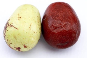 Jujube fruits closeup,isolated on white background