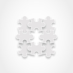 Puzzle pieces forming a square. Vector illustration graphic.
