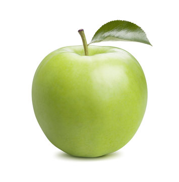 Single whole green apple isolated on white background
