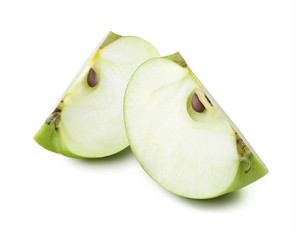 2 green apple quarters isolated on white background