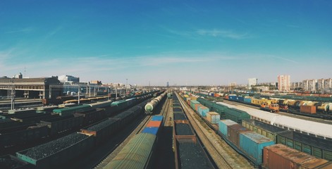 Fototapeta na wymiar Rail road station top view panorama