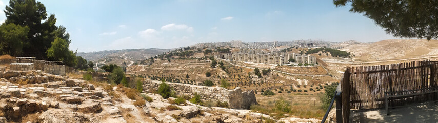 Fototapeta na wymiar Panorama from Shepherd's field, Beit Sahour, east of Bethlehem,