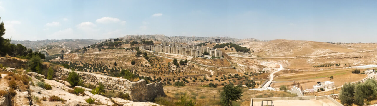 Panorama from Shepherd's field, Beit Sahour, east of Bethlehem,