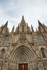 Fototapeta na wymiar Facade of Historic Barcelona Cathedral in Spain