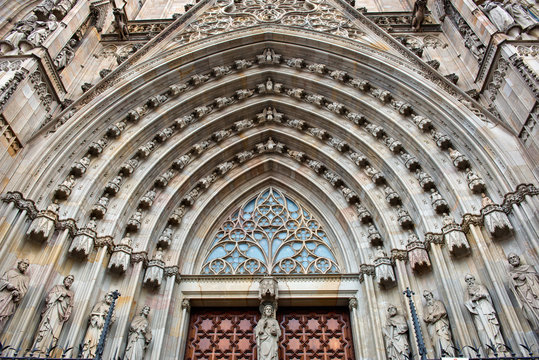 Main Portal of Historic Barcelona Cathedral