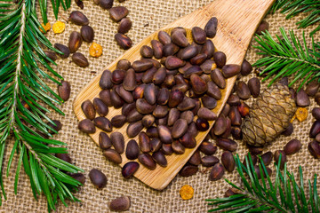 Pine nuts and green branch