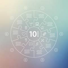 Business concept with options, parts, steps or processes. Circle puzzle infographic. Template for cycle diagram, graph, presentation and round chart. Vector blur background.