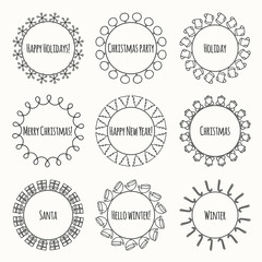 Set of 2016 Christmas season hand drawn vector line border and