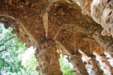 Picturesque stone pillar at Parc Guell, Barcelona