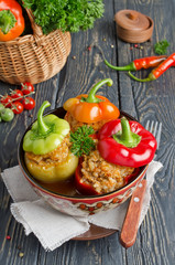 Peppers stuffed with rice and meat