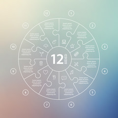 Fototapeta premium Business concept with options, parts, steps or processes. Circle puzzle infographic. Template for cycle diagram, graph, presentation and round chart. Vector blur background.