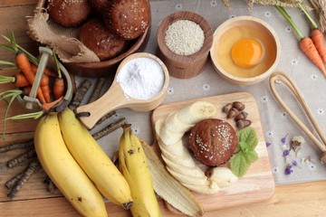 Banana cake of delicious and  banana ripe with making cake.