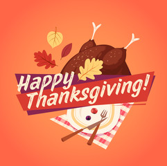 Happy Thanksgiving card, background, poster. Vector illustration.
