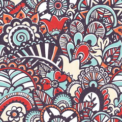 Doodle monochrome print.  Seamless floral background.