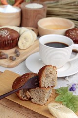 Banana cake of delicious and banana ripe with coffee.
