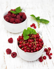 fresh red currant and raspberries