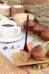 Banana cake of delicious and banana ripe with coffee.